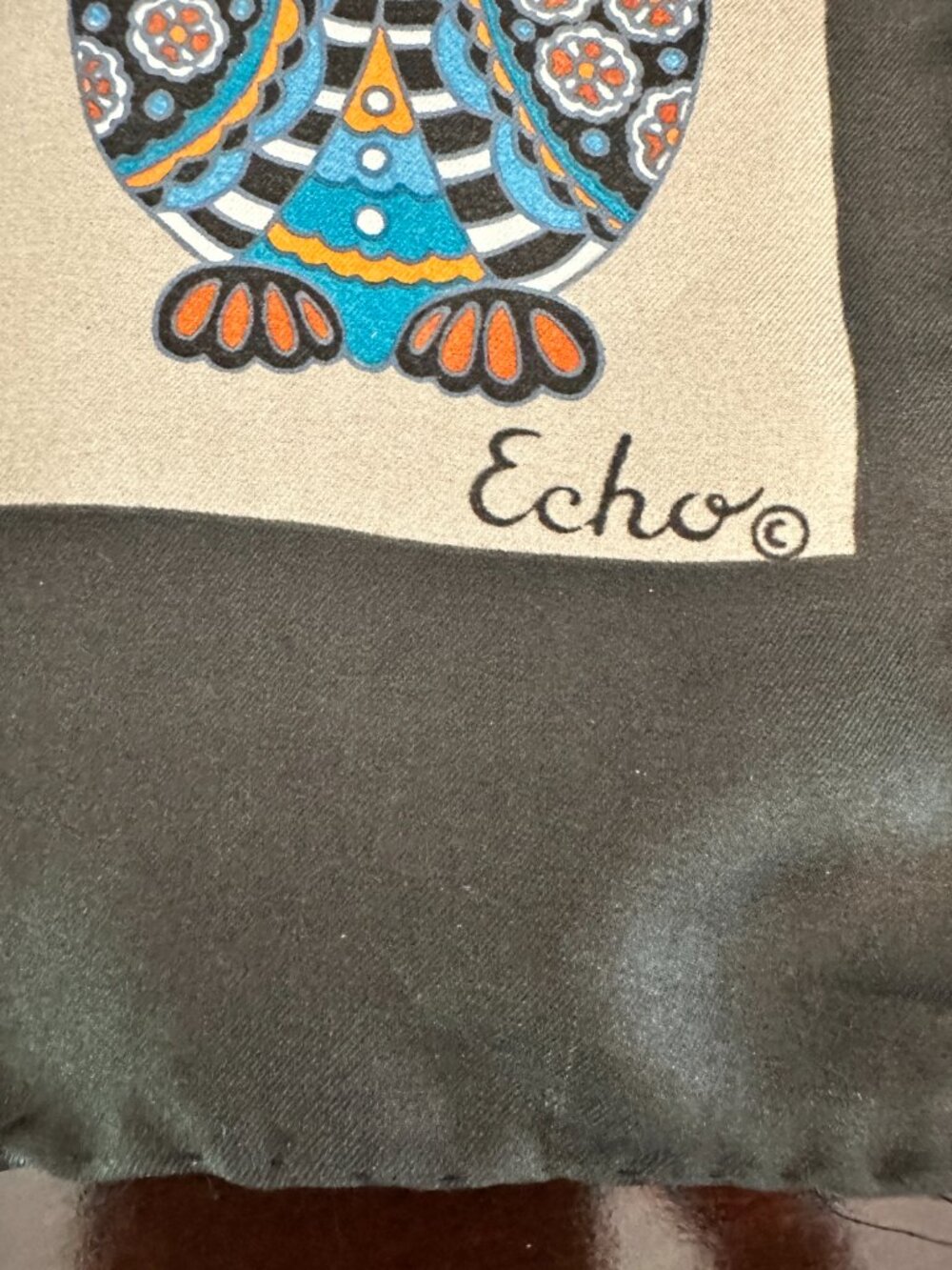 Vintage Echo Scarf Owls 100% Silk 15" x 44" Brown Tan - Picture 2 of 7